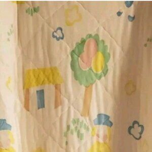 Vintage Baby Bedding Blanket Quilt Crib Nursery White Yellow House Cloud 1980